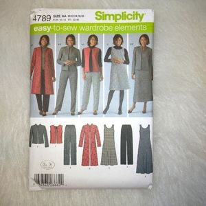 SIMPLICITY 4789 Sz 10-18 Misses separates jumper dress pants duster jacket vest